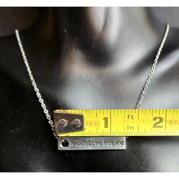 Silver-Tone Teacher Gift Necklace Inspirational Bar Pendant Teach Love Inspire - Picture 5 of 7